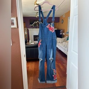 Overalls size 2x with iron on rose embroidery